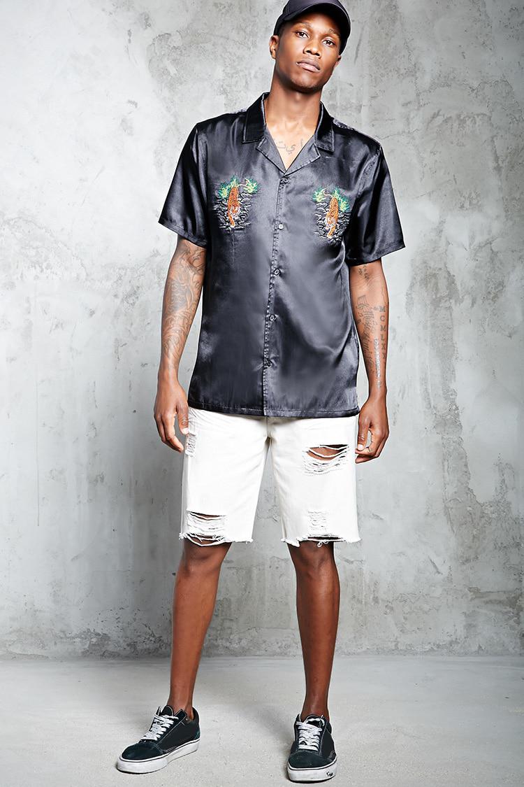 Forever 21 Tiger Satin Shirt in Black 