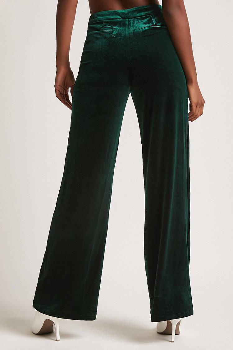 green velvet high waisted pants