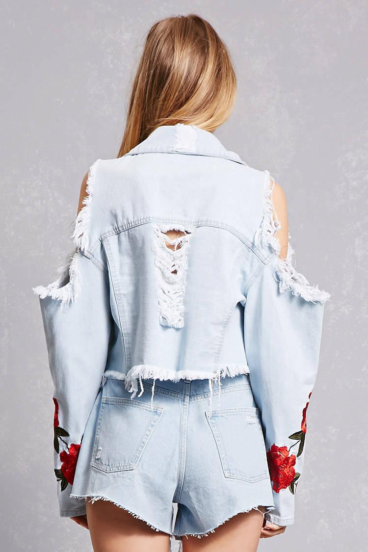open shoulder denim jacket
