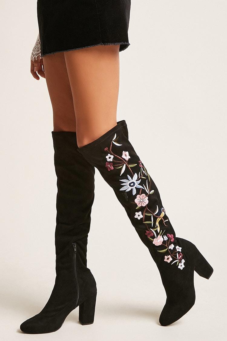 Forever 21 Embroidered Knee-high Boots 