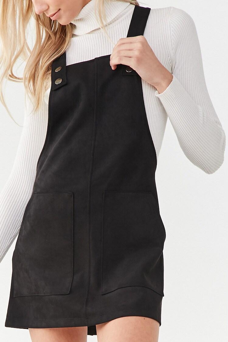 black suede overall dress