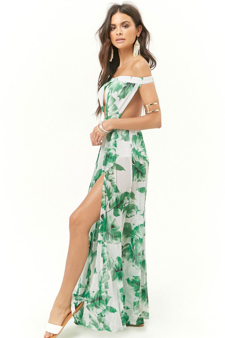 leaf print maxi dress