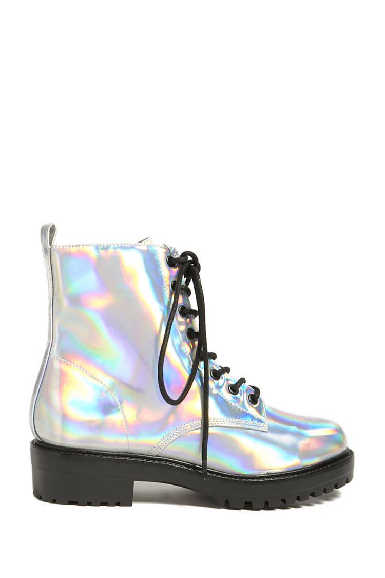 Leather Holographic Ankle Boots 