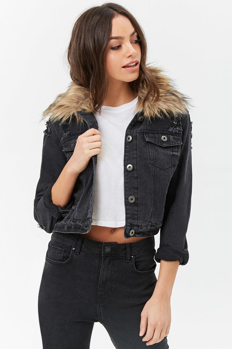 denim jacket with faux fur collar