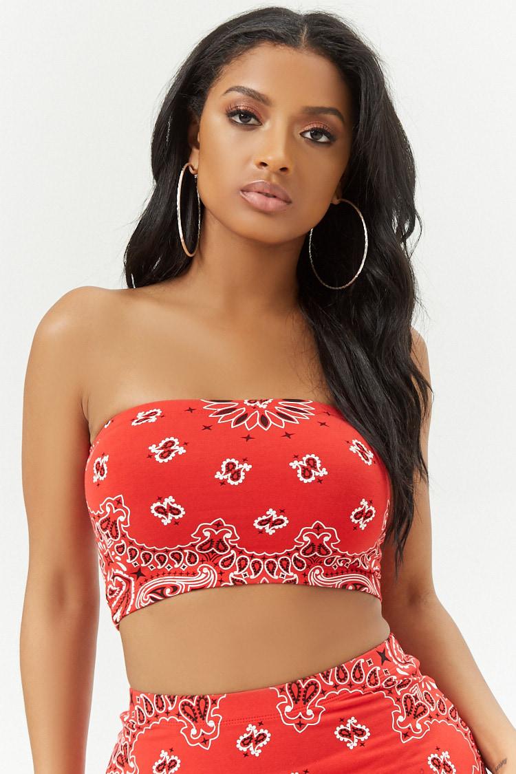 Forever 21 Cotton Bandana Print Tube Top in Red/White (Red) | Lyst