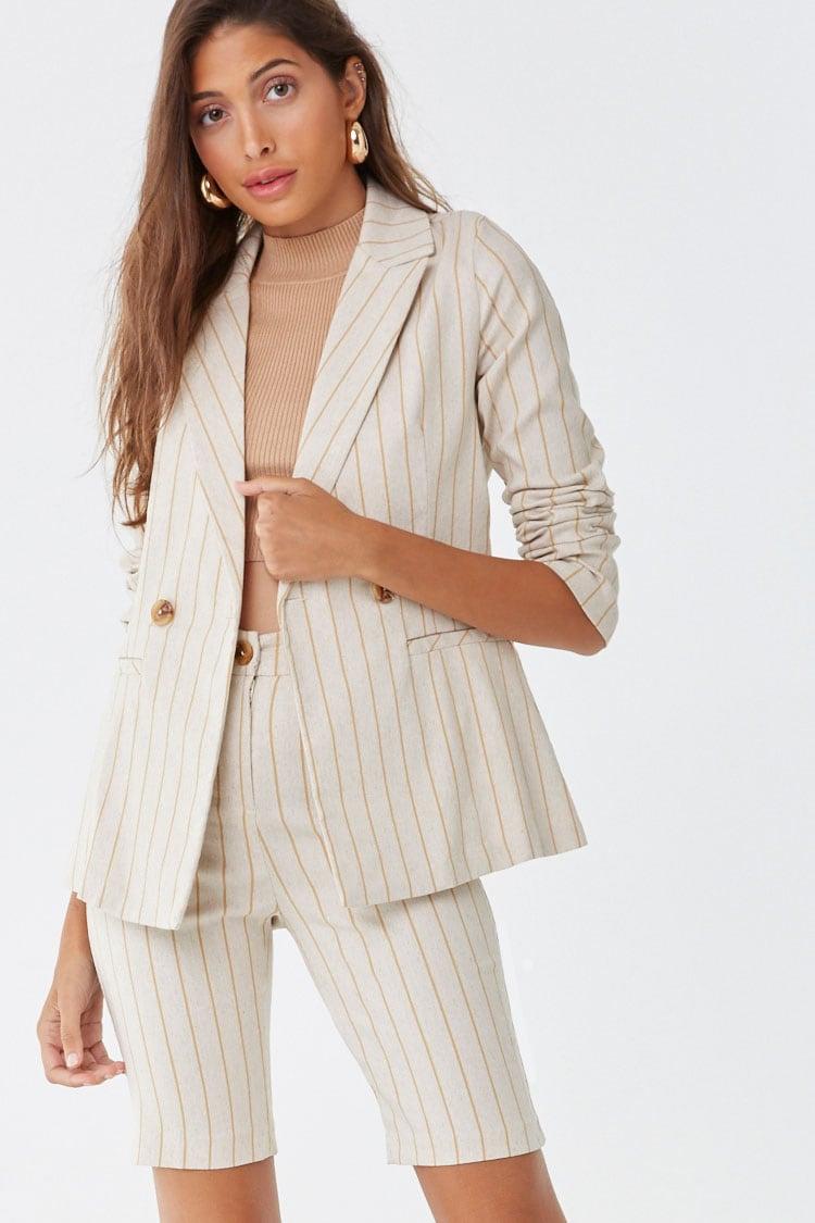 beige blazer and shorts set