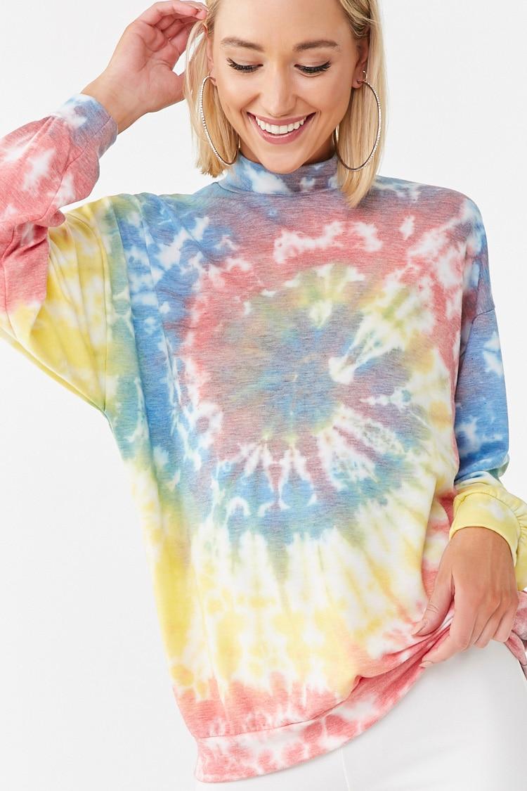Download Forever 21 Synthetic Tie-dye Mock Neck Top in Pink - Lyst