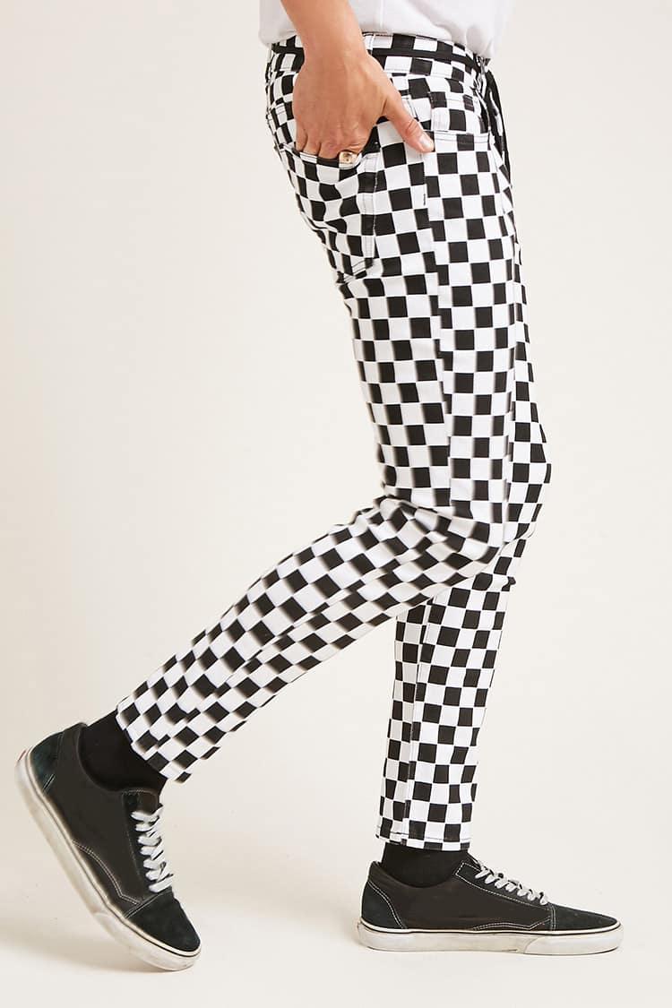 Forever 21 Denim Checker Print Skinny Jeans in White/Black (Black) for Men  - Lyst