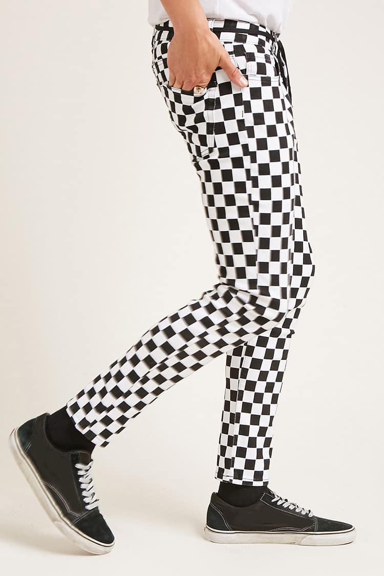 mens checkered skinny jeans