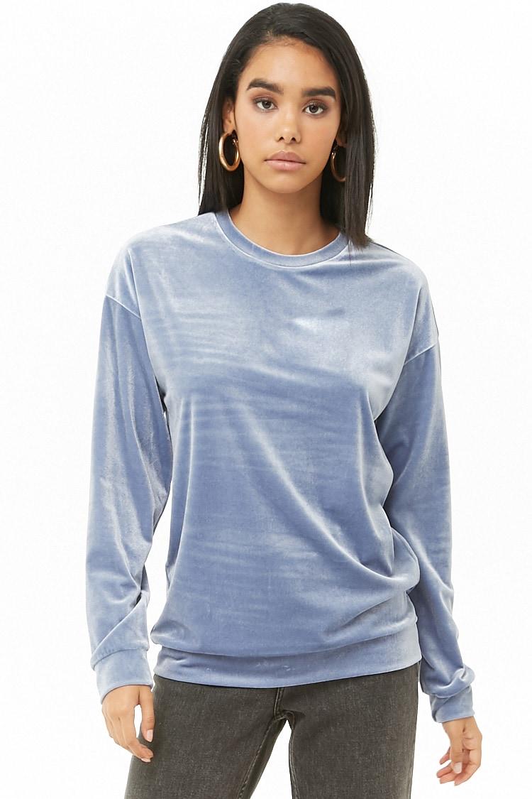 blue velvet long sleeve top