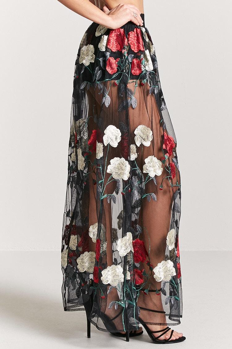 mesh floral skirt
