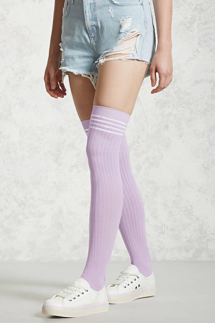 Cotton Thigh-high Ribbed Socks 