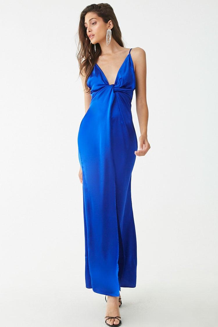 blue satin cami dress