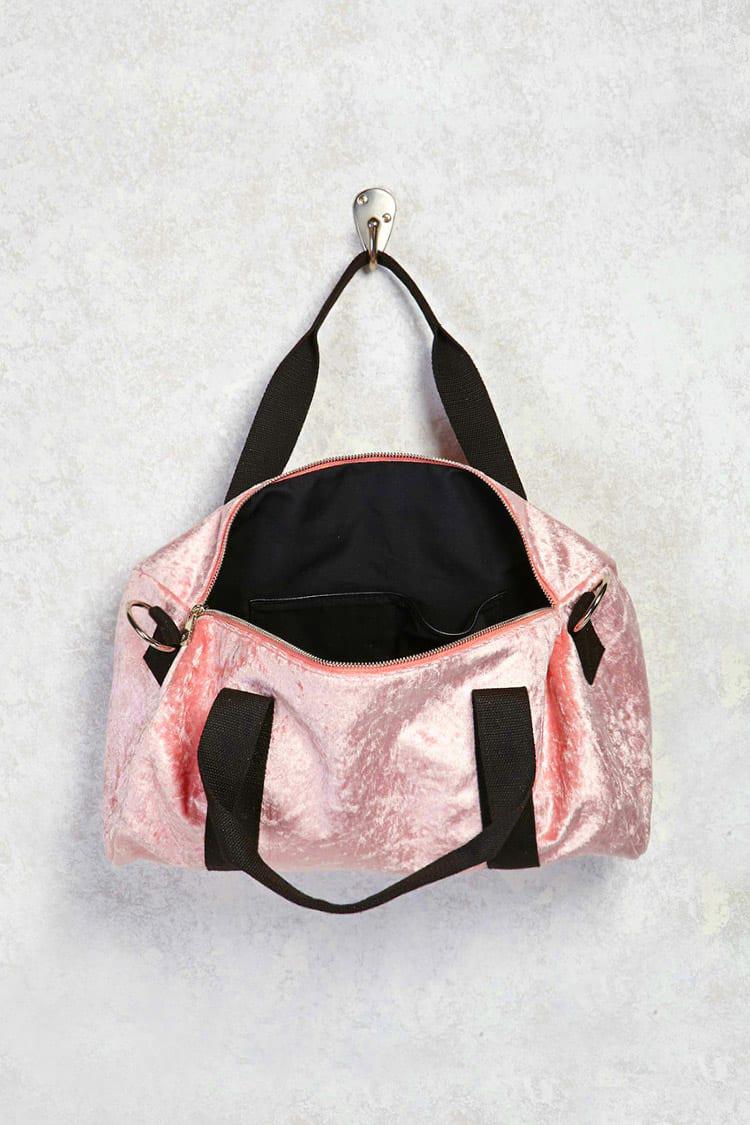 pink velvet duffle bag