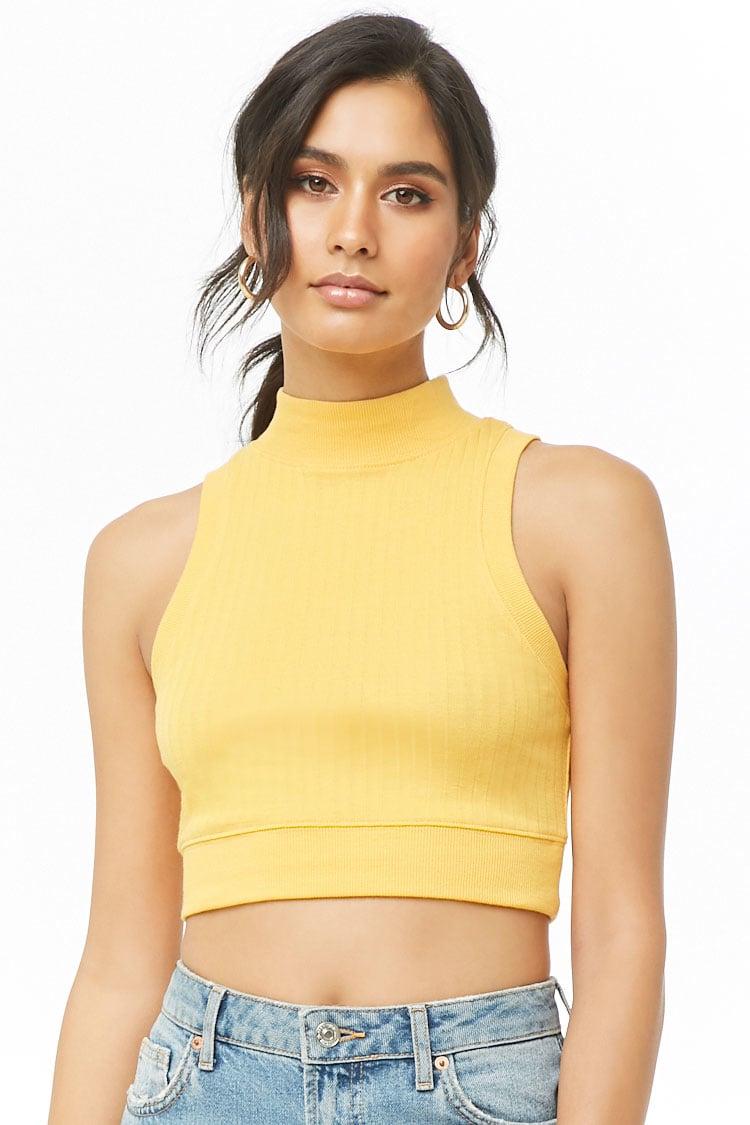 Download Forever 21 Cotton Women's Ribbed Mock Neck Crop Top in ...