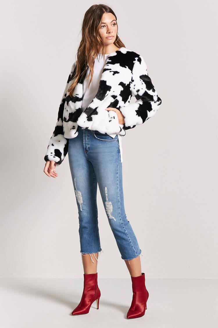Forever 21 Cow Print Faux Fur Jacket in 