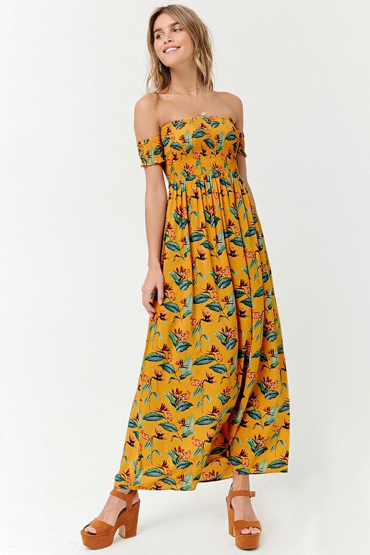 mustard off the shoulder maxi dress