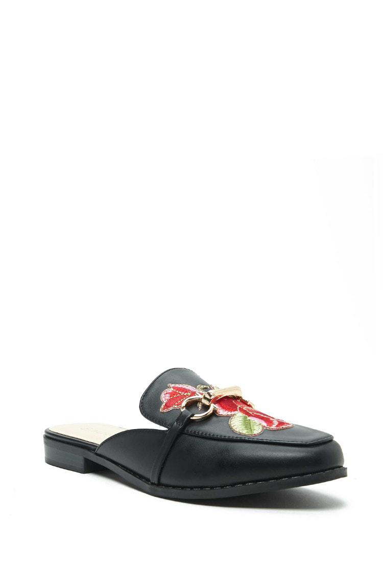 Forever 21 Horsebit Floral Loafer Mules 