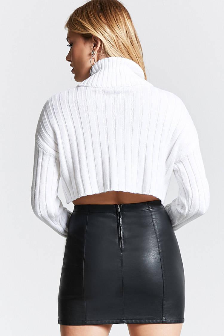 white cropped turtleneck sweater