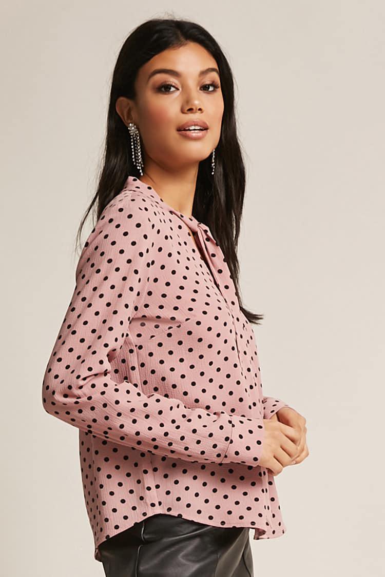 Synthetic Crepe Polka Dot Shirt 