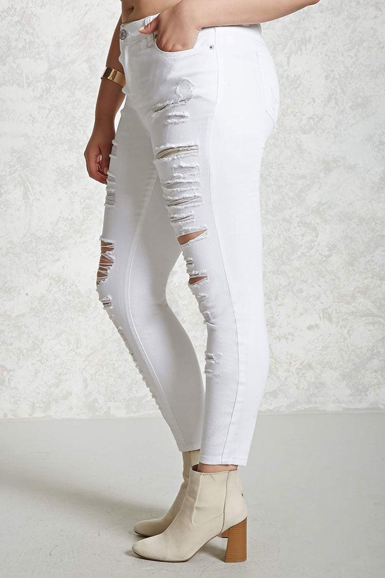 plus size white destroyed jeans