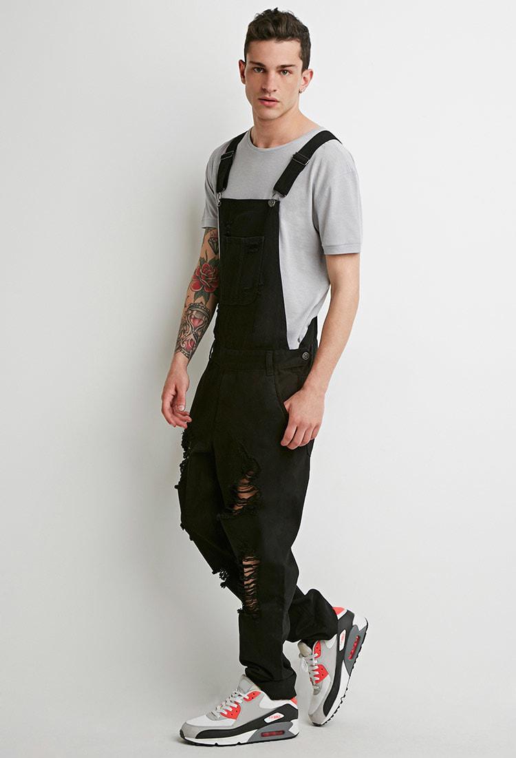 black ripped jeans overalls