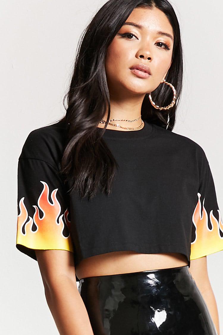 Forever 21 Cotton Flame Graphic Cropped 
