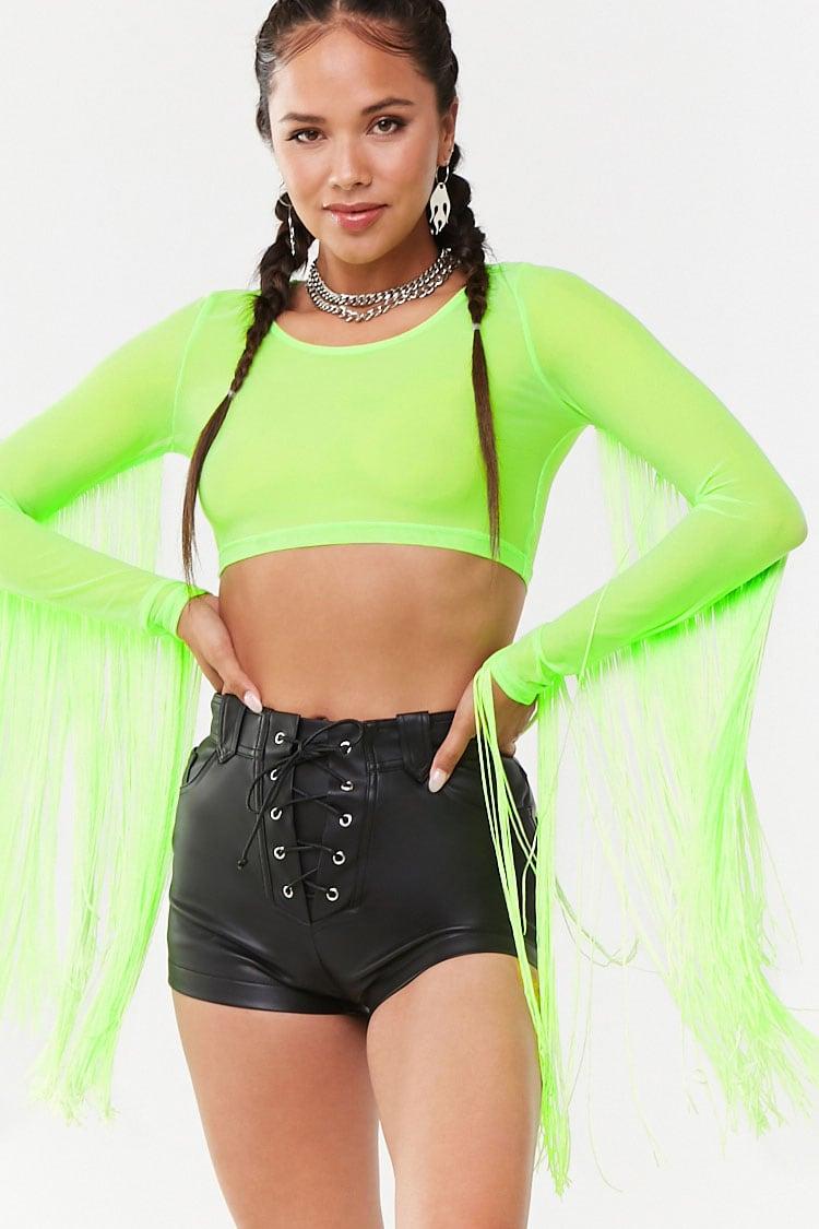 Synthetic Kikiriki Fringe Trim Crop Top 