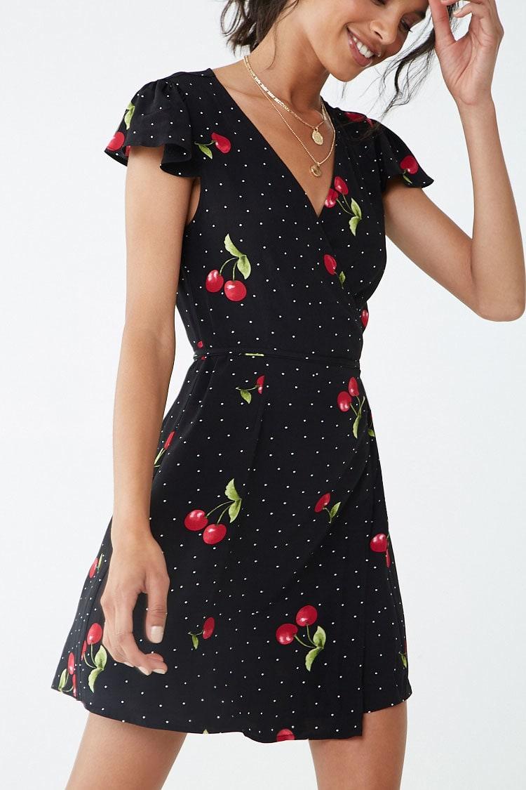 cherry wrap around dress
