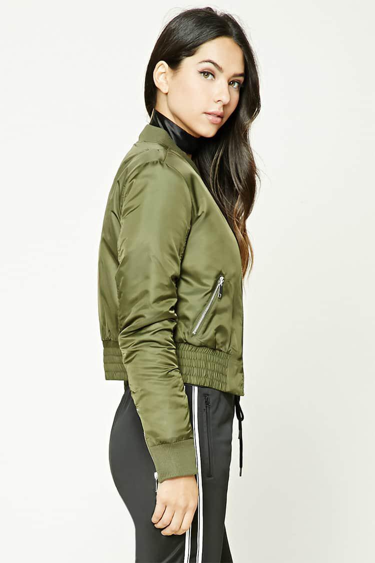green cropped bomber jacket