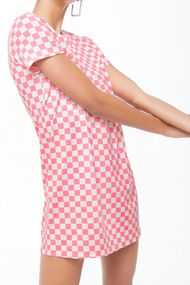 pink and white check dress