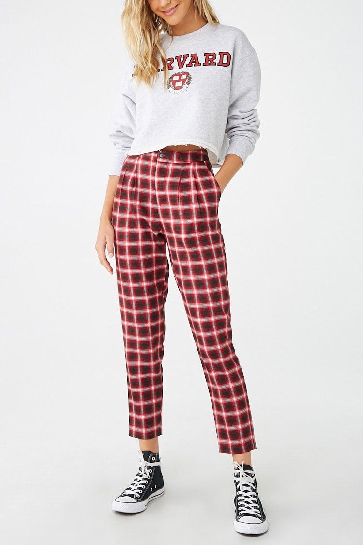 plaid high rise pants