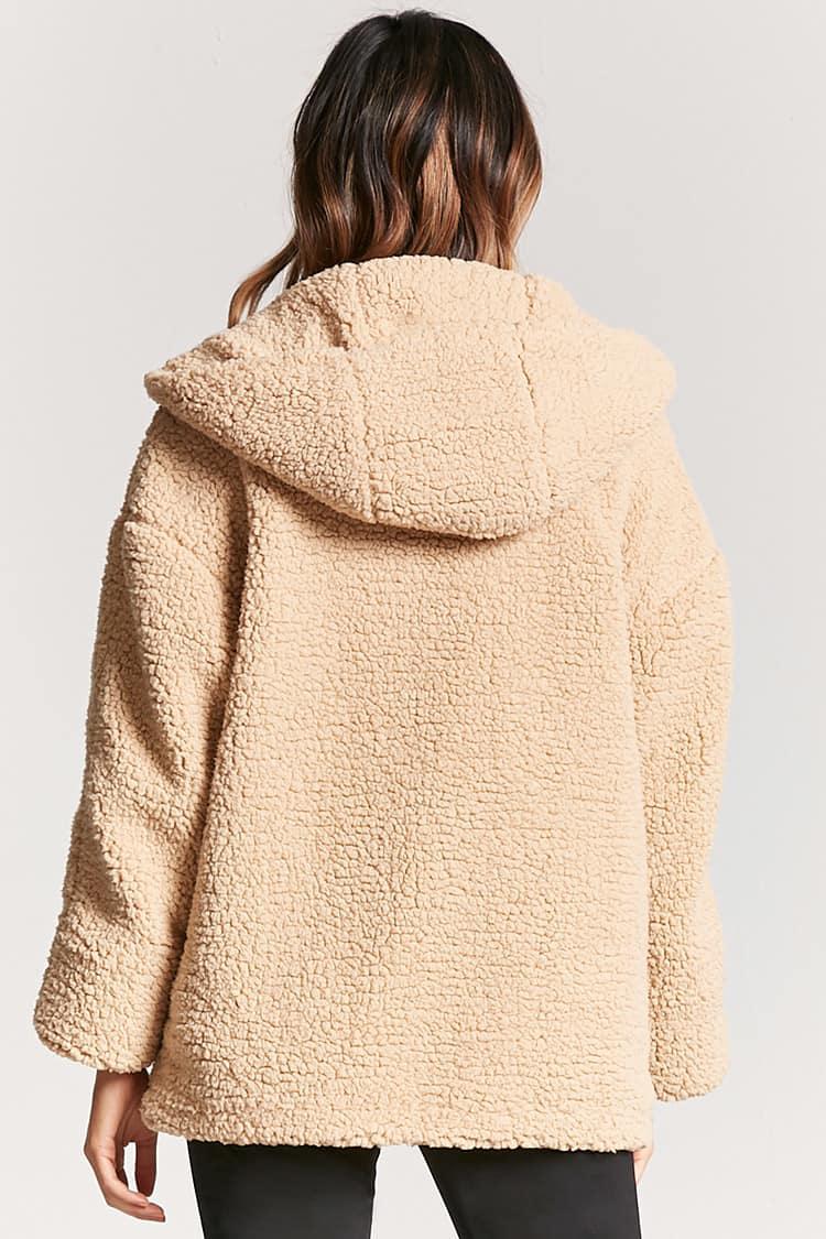 Forever 21 Synthetic Hooded Faux Shearling Jacket Lyst