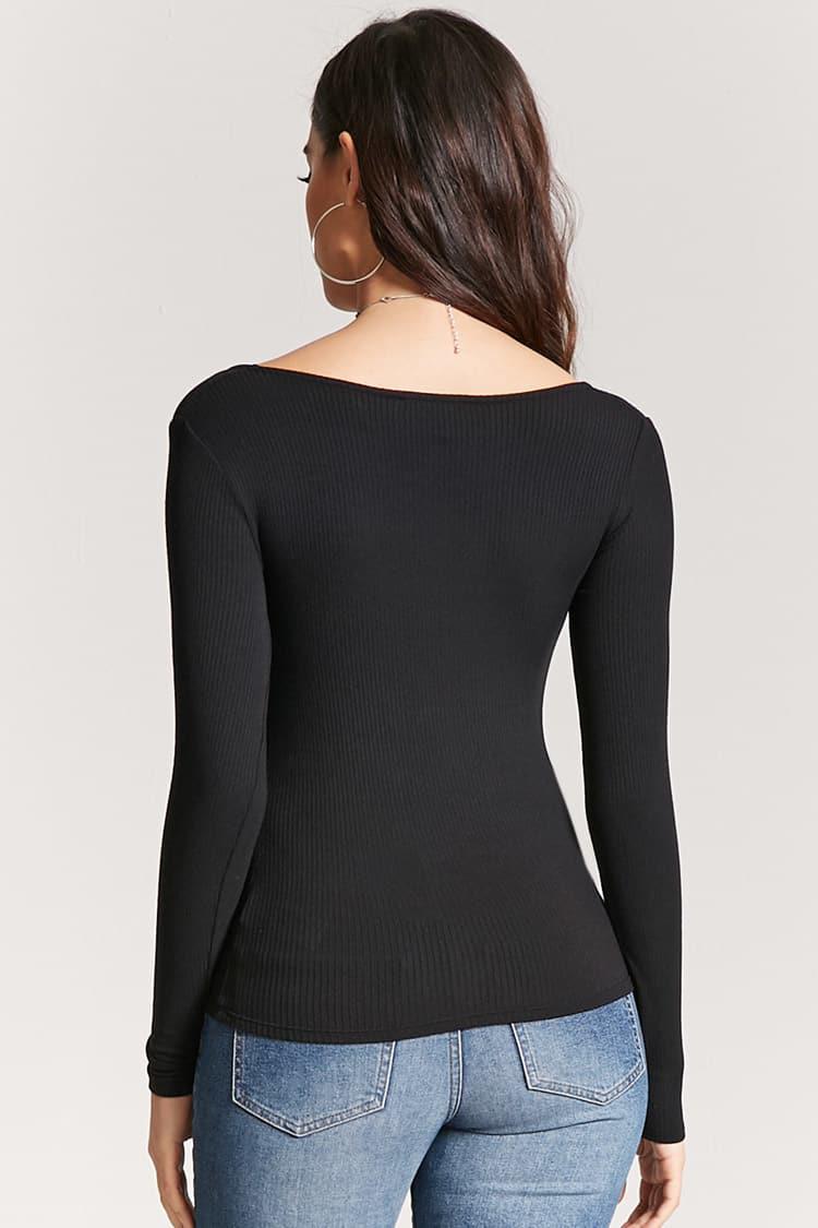 Forever 21 Synthetic Ribbed Square Neck Top in Black | Lyst