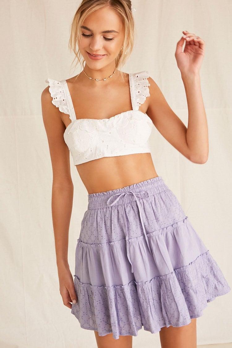 Lace Eyelet Tiered Mini Skirt 