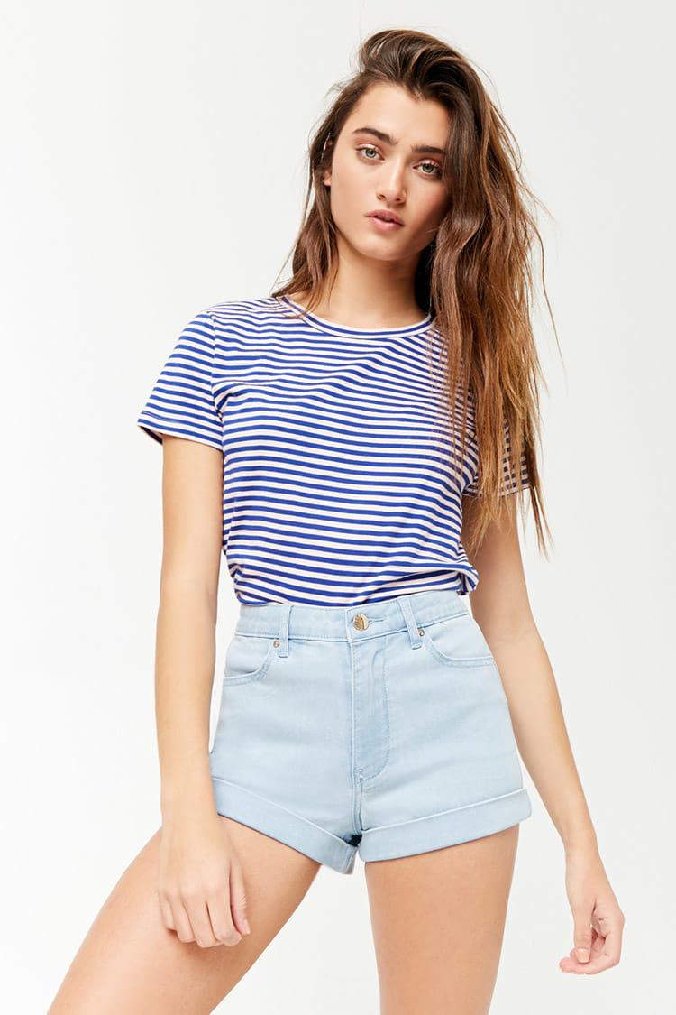 high waisted cuffed jean shorts