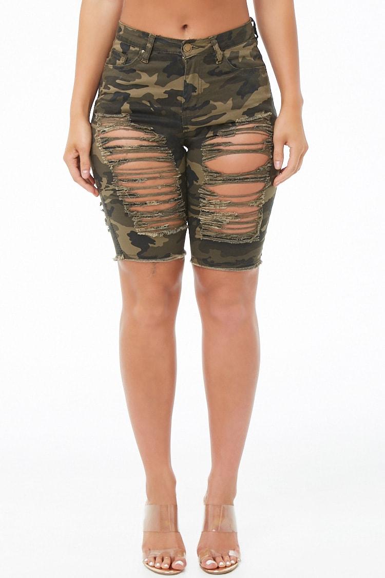 distressed camo bermuda shorts