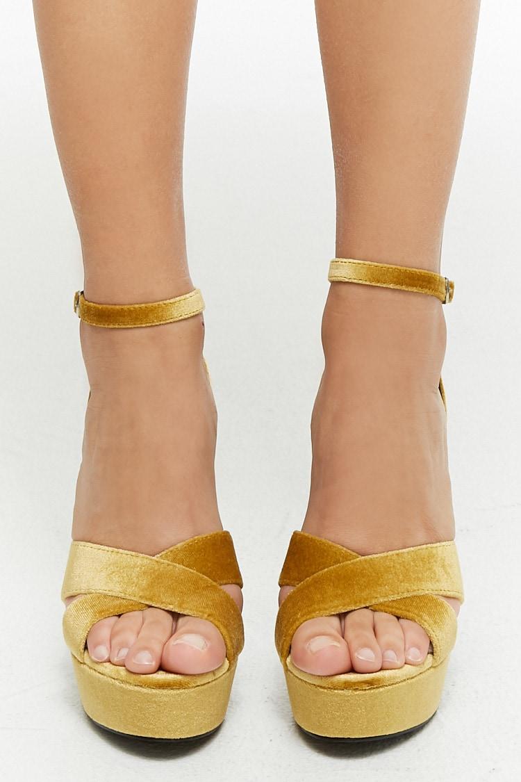 Zimmermann 5mm Velvet Platform Sandals in Mustard/Yellow Metallic Womens Shoes Heels Wedge sandals 