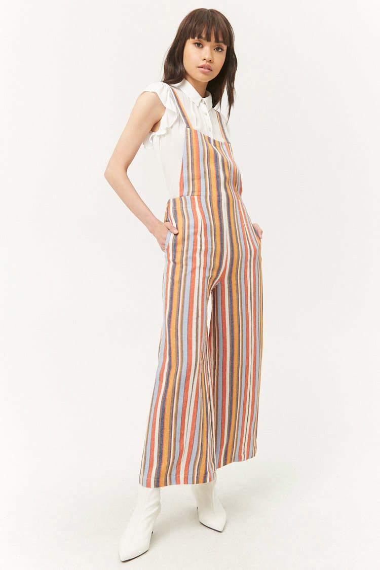 striped linen overalls