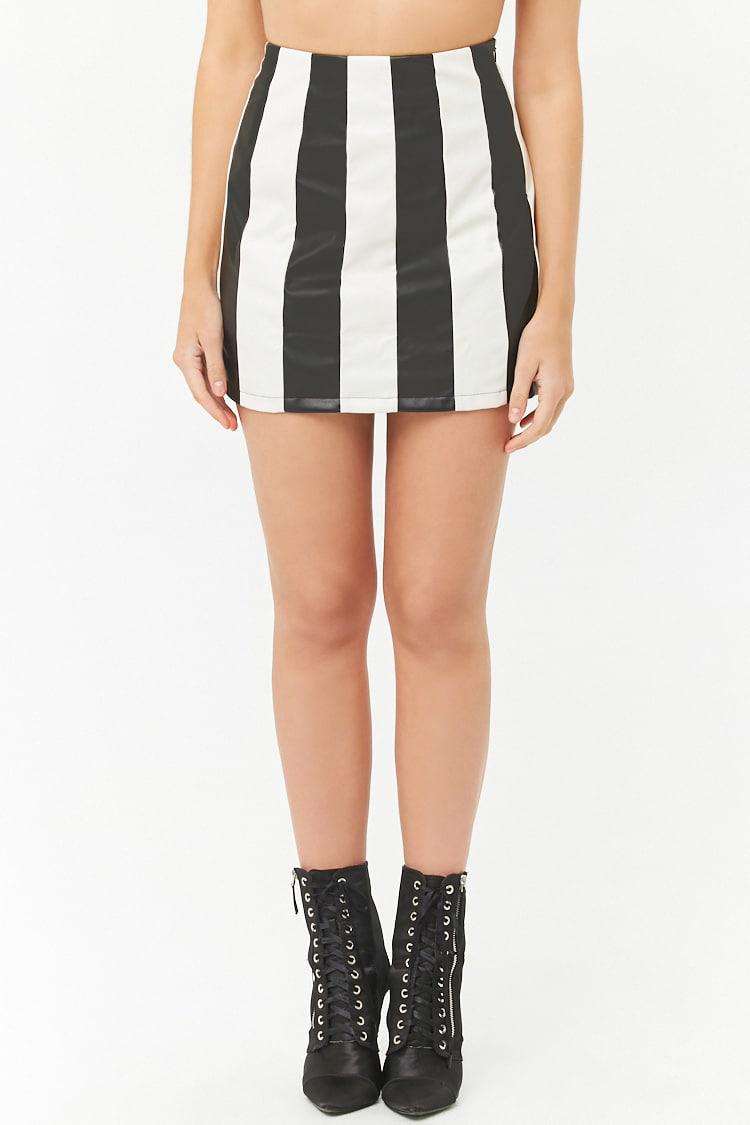 Striped Faux Leather Skirt in Black 