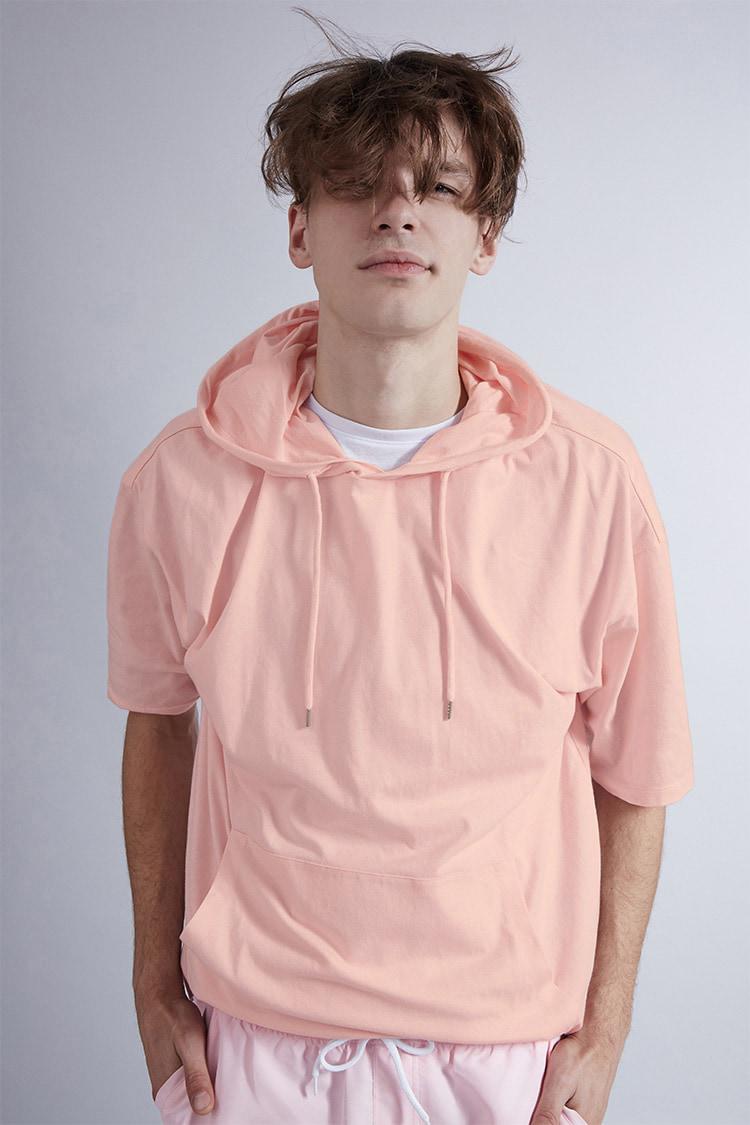 pink short sleeve hoodie mens