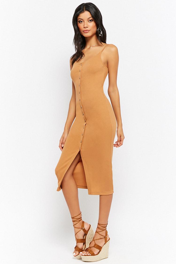 button down ribbed midi dress