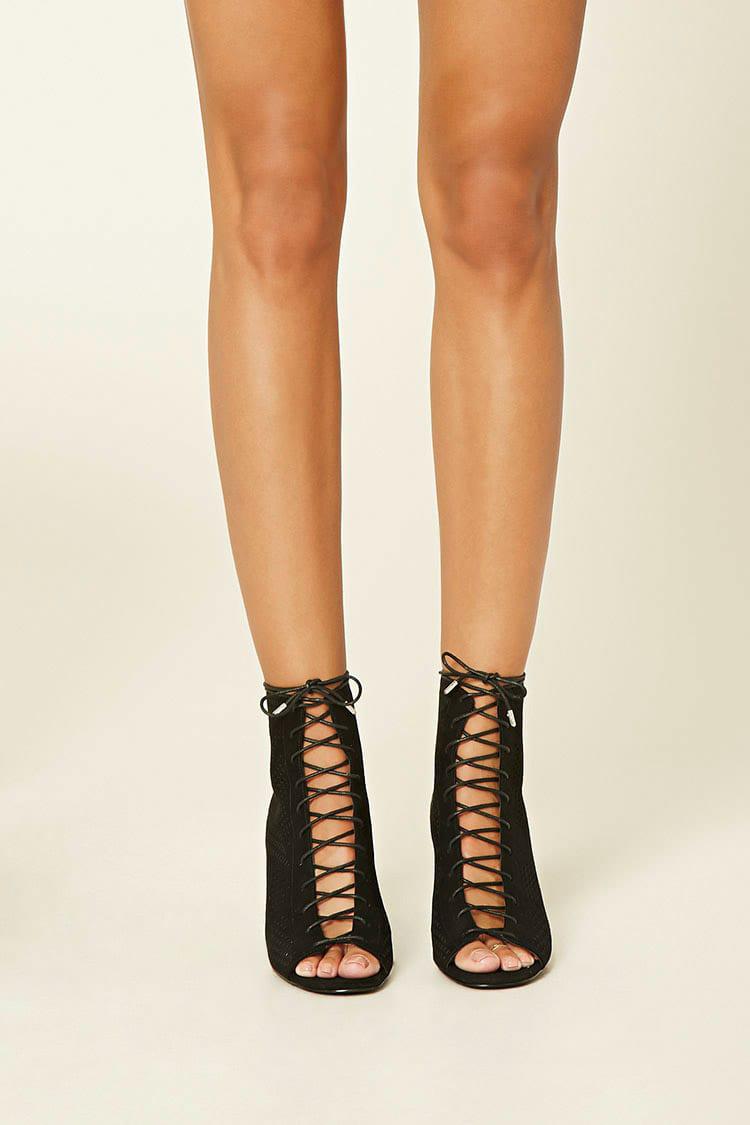 open toe lace up booties