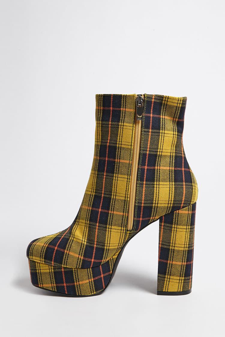 Forever 21 Cotton Plaid Platform Boots 