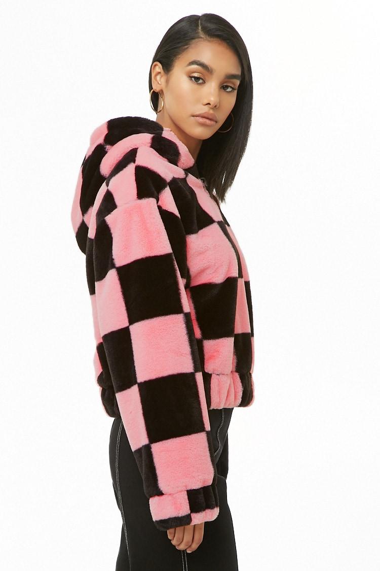 checkered fuzzy jacket