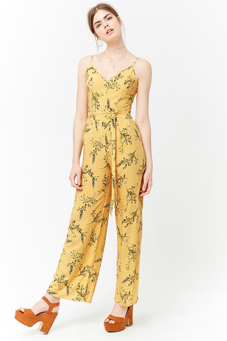 Forever 21 Floral Cami Jumpsuit in Yellow/Olive (Yellow) - Lyst