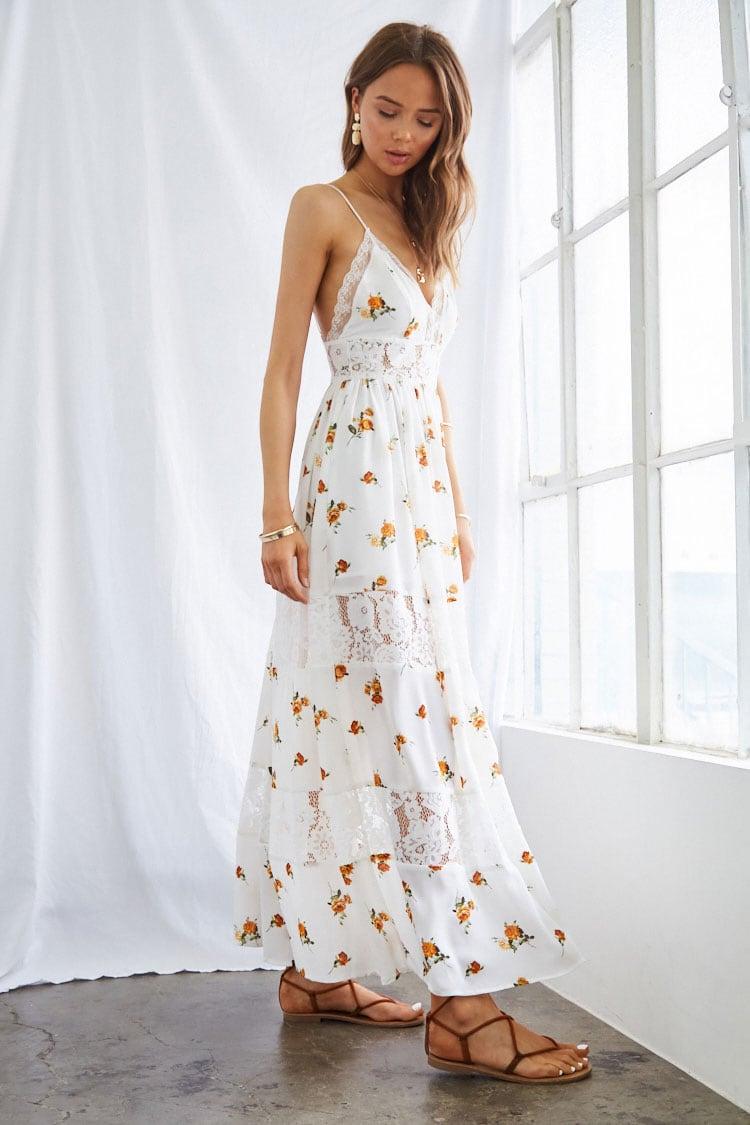 Tiered-lace Floral Maxi Dress 