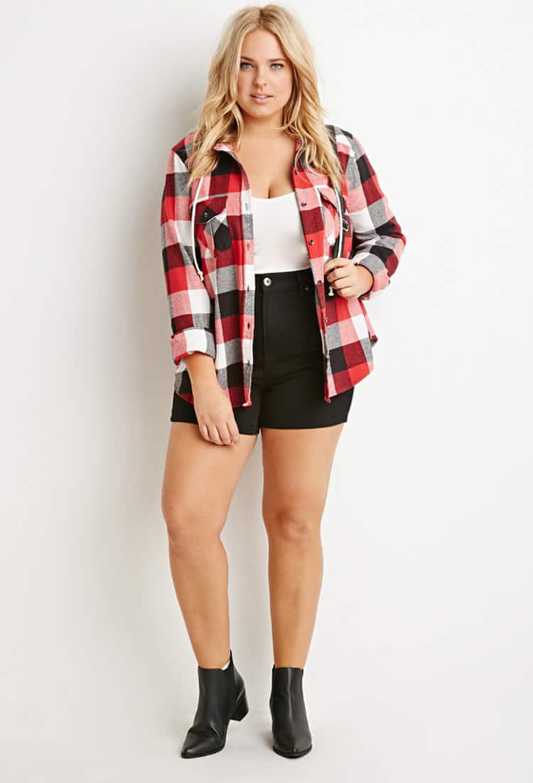 Plus Size Hooded Plaid Flannel Shirt 