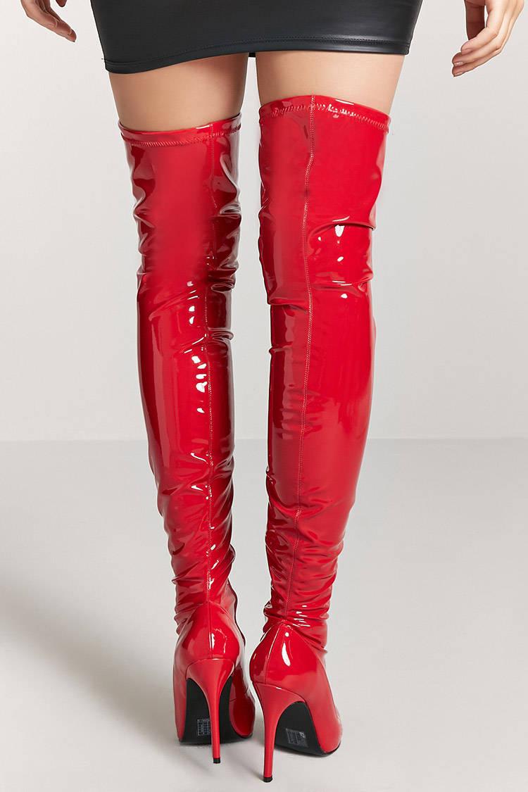 patent leather boots red
