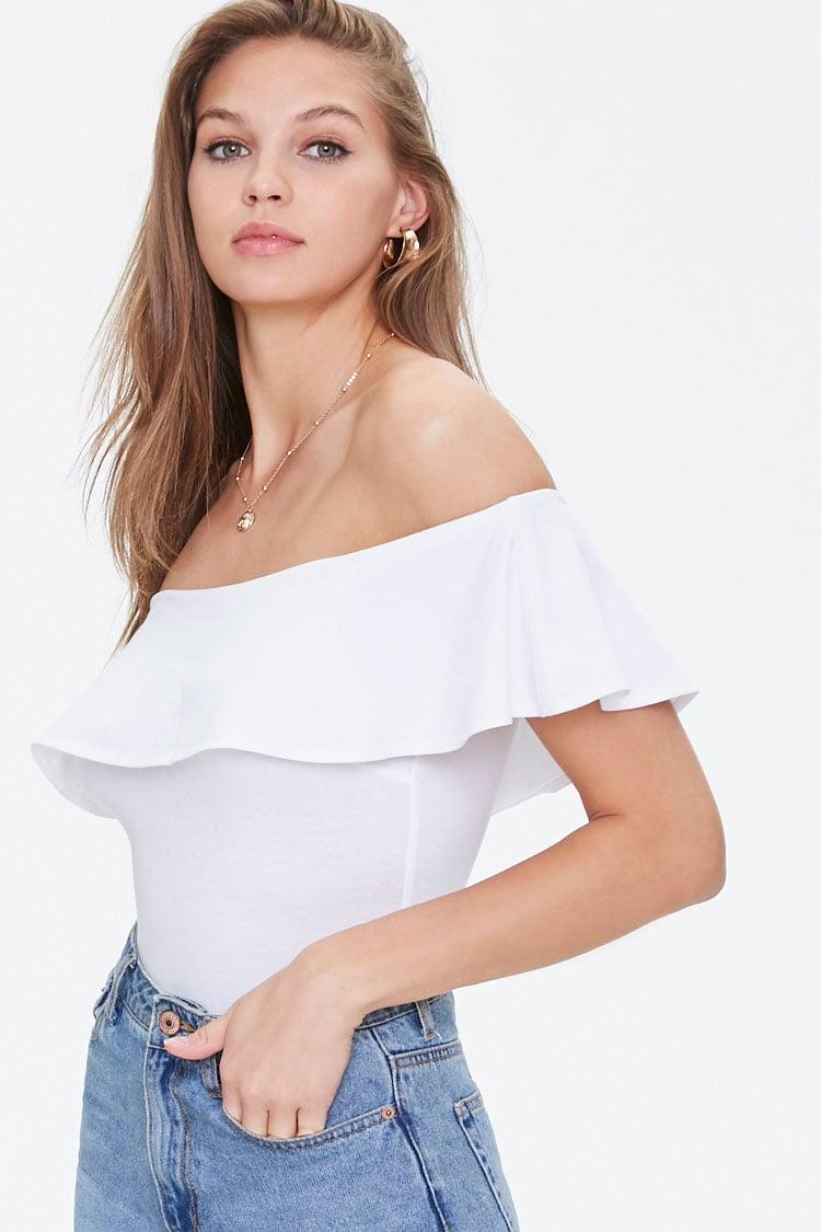 Forever 21 Cotton Offtheshoulder Flounce Bodysuit in White Lyst